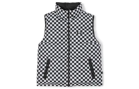 Vans Reversible Fleece Lined Color Block Checkerboard Down Vest Unisex Black White