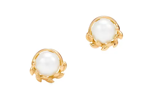 TIFFANY & CO. 18K Gold Freshwater Pearl Stud Earrings Unisex Gold