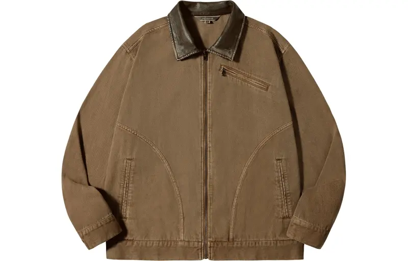PSO Brand Cotton twill faded leather lapel retro workwear Detroit jacket, same style for men and women