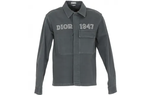 DIOR Quarterly New Products Denim Jackets Men's Gray Green Lapel Moderate Straight Fit