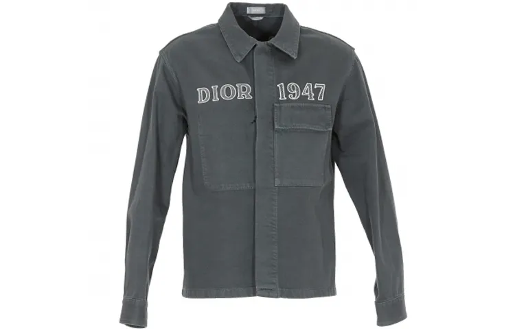 DIOR Quarterly New Products Denim Jackets Men's Gray Green Lapel Moderate Straight Fit