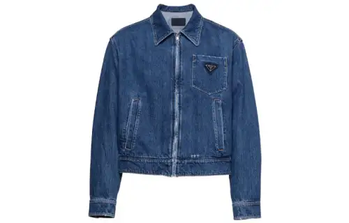 PRADA Denim Jackets Men's Blue Lapel Moderate Straight Fit