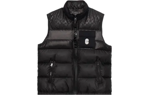 COACH Down Vests Men's Black Stand Collar Moderate Other