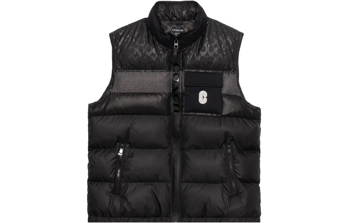 COACH Down Vests Men's Black Stand Collar Moderate Other