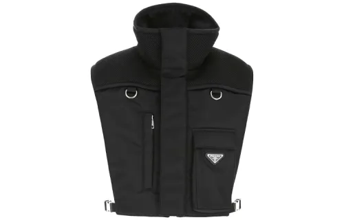 PRADA Vests Men's Black Stand Collar Moderate