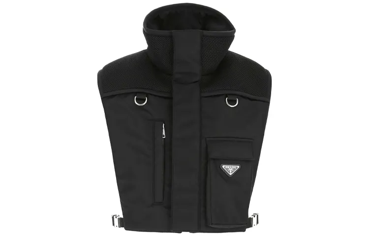 PRADA Vests Men's Black Stand Collar Moderate