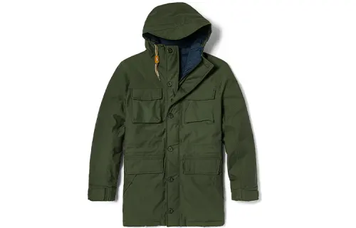 Timberland Solid Color Geometric Pattern Hooded Thickened Mid Length Down Jacket Men's Green