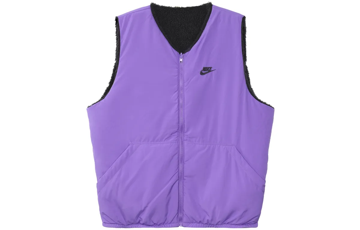 Nike Brand Logo Print Patch Pocket Detail Reversible Fleece Lined Vest Men's Purple