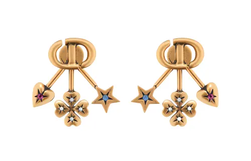 DIOR Metal Stud Earrings Women's Gold