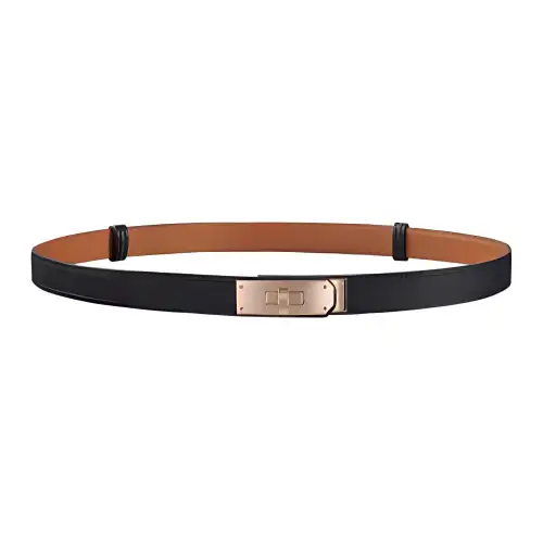HERMES Logo Design Kelly Leather Belts Women's Black
