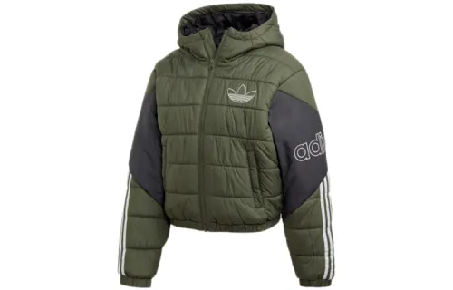 Adidas Originals Puffer Jackets Women's Basic Green Hooded Thickened Other