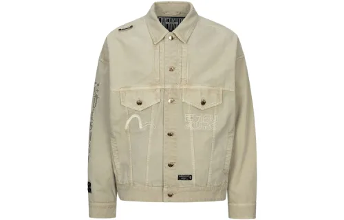 EVISU Jackets Men's Gray Green Lapel Moderate Workwear