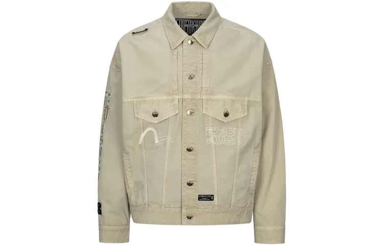 EVISU Jackets Men's Gray Green Lapel Moderate Workwear