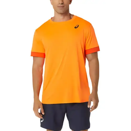 ASICS T Shirts Men's Orange Crew Neck Moderate Straight Fit
