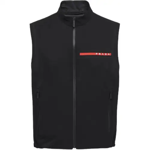 PRADA Vests Men's Black Stand Collar Moderate Other