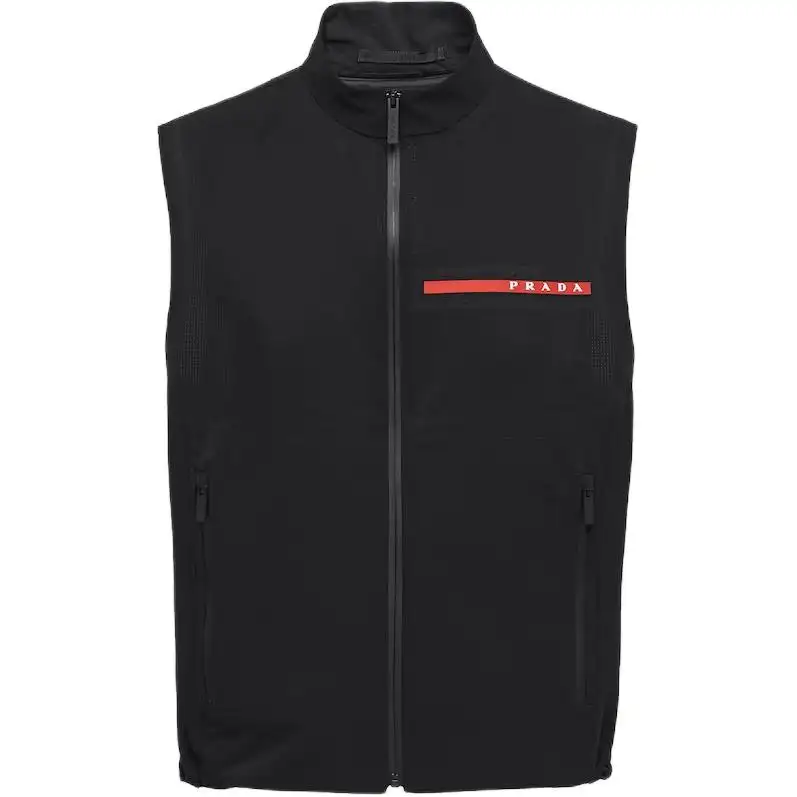 PRADA Vests Men's Black Stand Collar Moderate Other