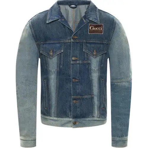 GUCCI Denim Jackets Men's Blue Lapel Moderate Straight Fit