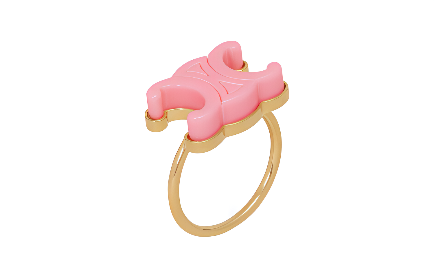 CELINE BABY TRIOMPHE Gold Finish Brass and Plexiglas Ring Women's Gold/Pink