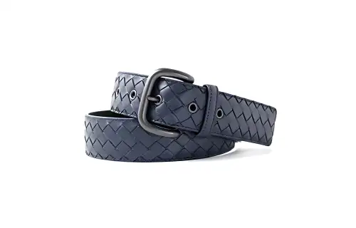Bottega Veneta Woven Style Leather Belts Men's Marine Blue Width 4cm