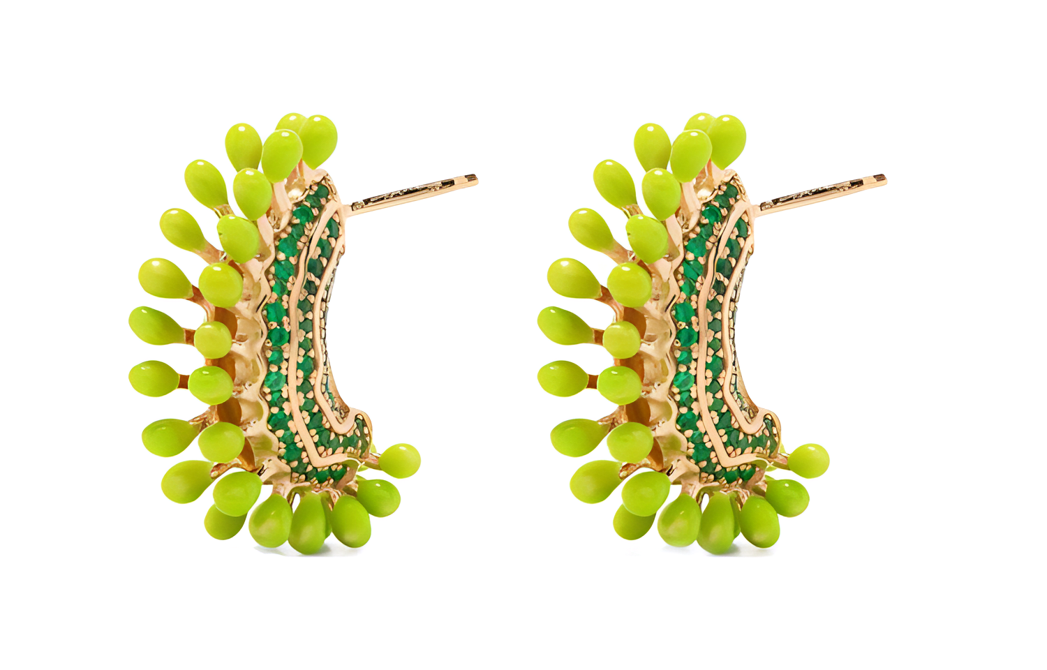 Bottega Veneta Gold Plated, Enamel, Crystal, Sterling Silver, Cubic Zirconia, Brass Earrings Women's Green