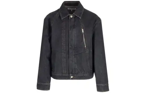 LOEWE Denim Jackets Men's Blue Lapel Moderate Straight Fit