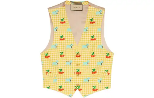 GUCCI Vests Men's Yellow V Neck Moderate Straight Fit