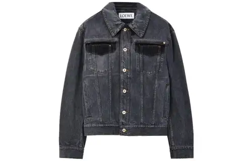 LOEWE Denim Jackets Men's Black Lapel Moderate Straight Fit