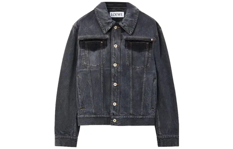 LOEWE Denim Jackets Men's Black Lapel Moderate Straight Fit