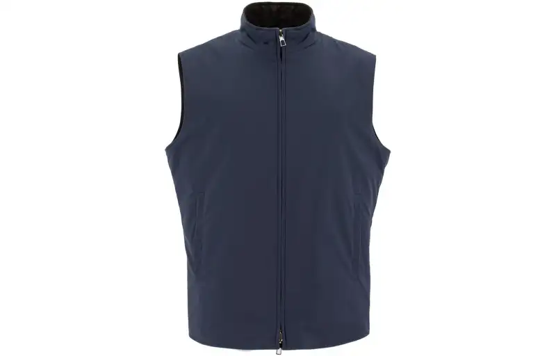 Loro Piana Vests Men's Navy Blue Stand Collar Moderate Other