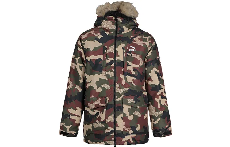 PUMA Puffer Jackets Men's Camouflage Hooded (Non-detachable) Moderate Straight Fit