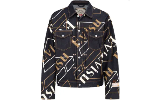 EVISU Denim Jackets Men's Multicolor Lapel Moderate Straight Fit