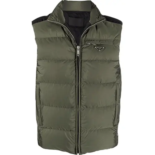 PRADA Vests Men's Green Stand Collar Moderate