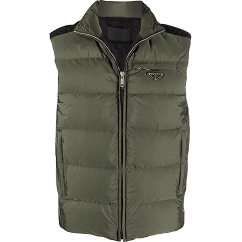PRADA Vests Men's Green Stand Collar Moderate