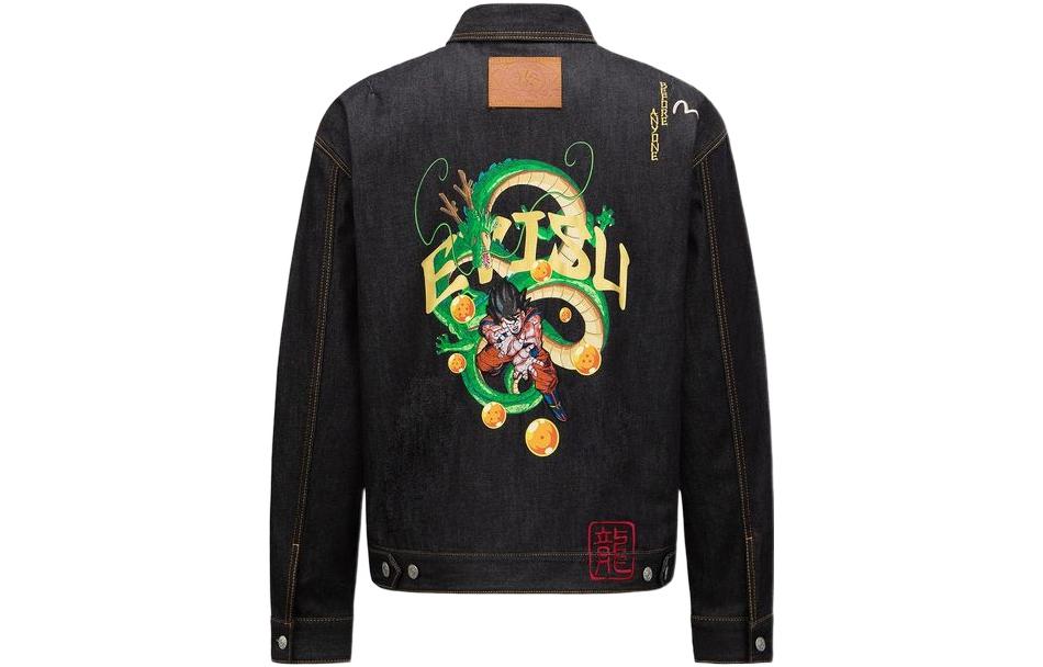 EVISU X DRAGON Evisu X Dragon Ball Z Co Branded Denim Jackets Men's Blue Lapel Moderate Straight Fit