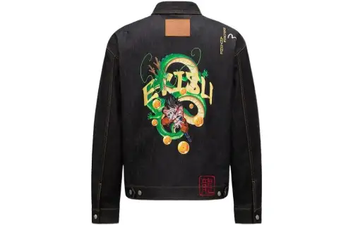 EVISU X DRAGON Evisu X Dragon Ball Z Co Branded Denim Jackets Men's Blue Lapel Moderate Straight Fit