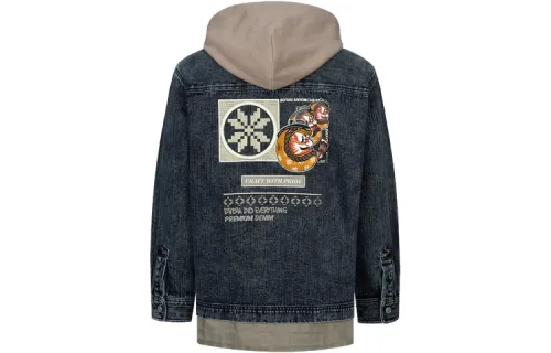 EVISU Denim Jackets Men's Black Hooded Moderate Straight Fit