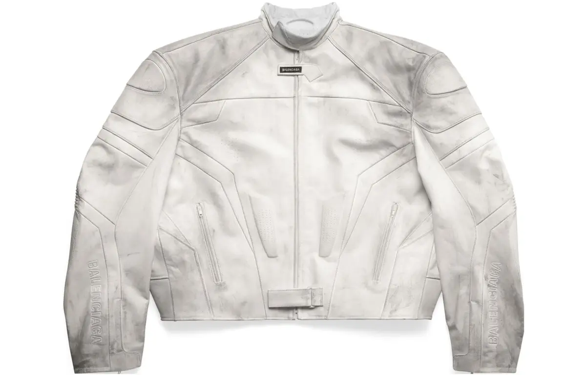 Balenciaga Jackets Men's White Stand Collar Moderate Straight Fit