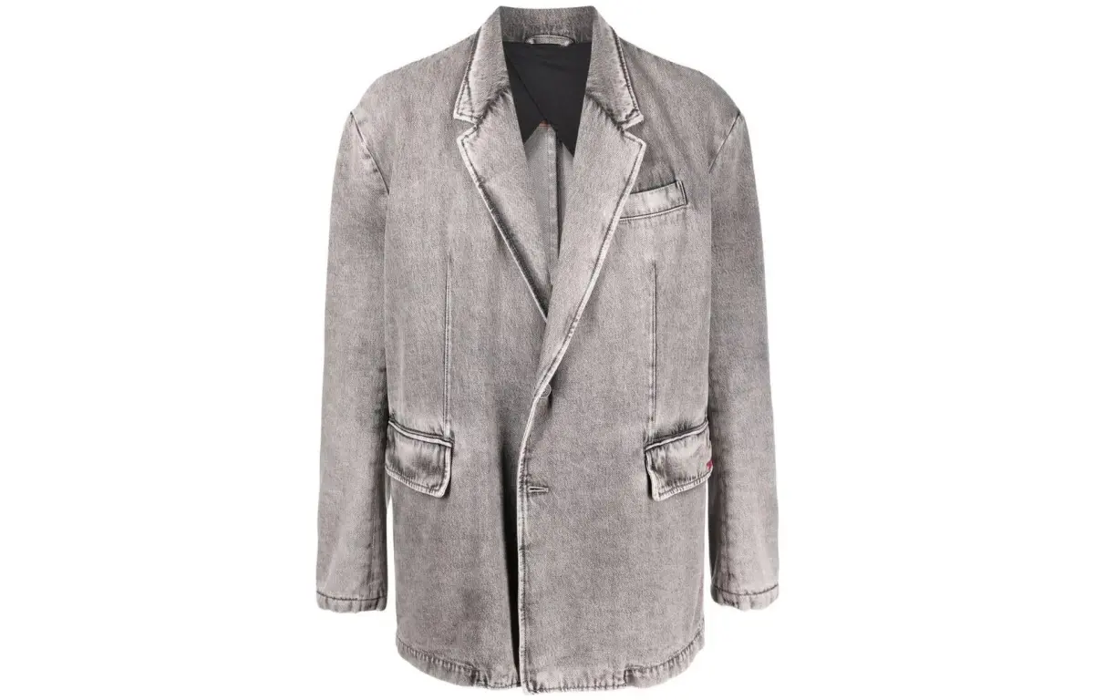 DIESEL Denim Jackets Men's Gray Lapel Moderate Straight Fit