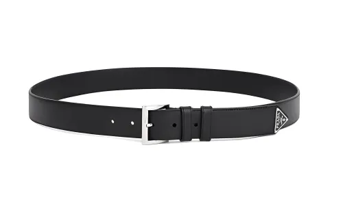 PRADA Soft And Comfortable Cow Leather Belts Men's Black Width 3.5cm