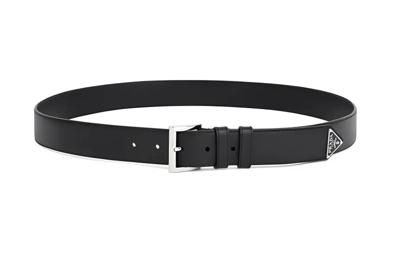PRADA Soft And Comfortable Cow Leather Belts Men's Black Width 3.5cm