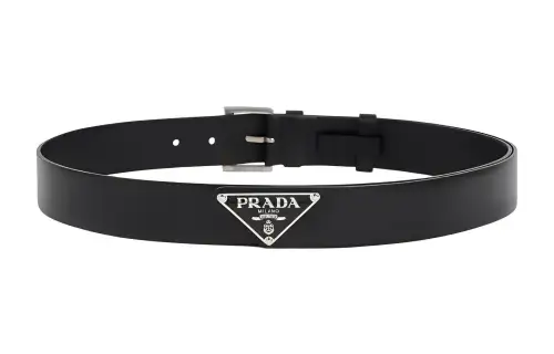 PRADA Metal Logo Pin Buckle Belt Leather Belts Women's Black Width 4cm
