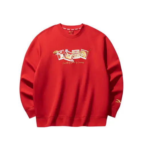 ANTA Good Things Will Happen Sweatshirts Men's Rich Red Crew Neck Moderate Regular