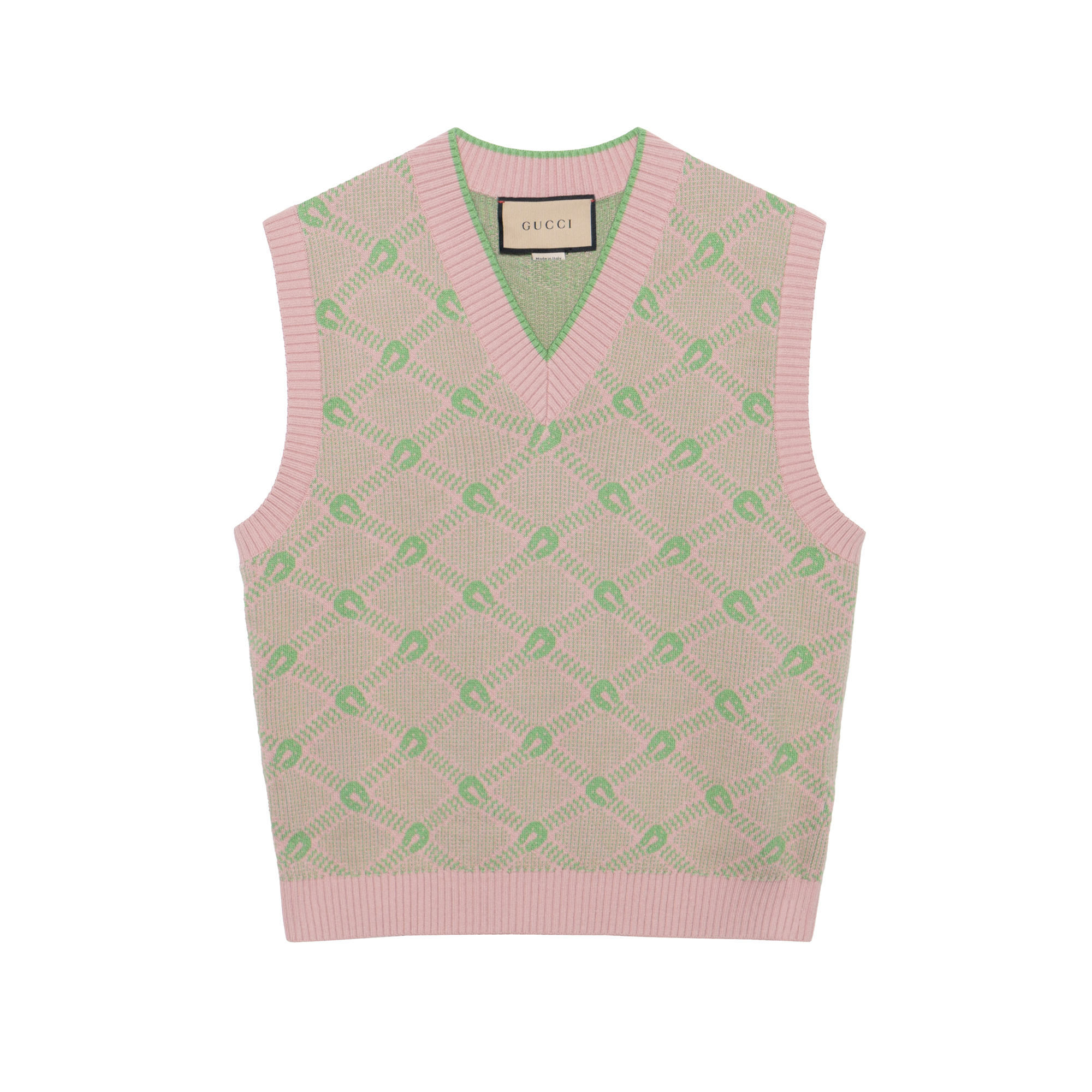 GUCCI Men Wool Cotton Jacquard Knit Vest Pink