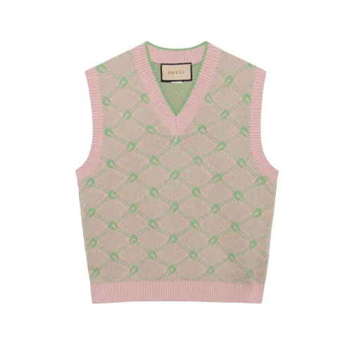 GUCCI Men Wool Cotton Jacquard Knit Vest Pink