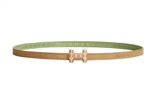 HERMES Medor Calfskin Leather Belts Women's Green Width 13mm