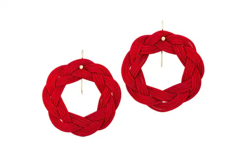TIFFANY & CO. Silk 18K Gold Earrings Women's Red