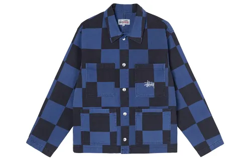 Stussy Denim Jackets Unisex Blue Lapel Moderate Straight Fit