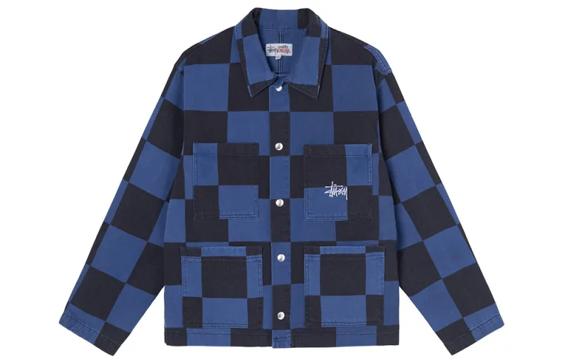 Stussy Denim Jackets Unisex Blue Lapel Moderate Straight Fit