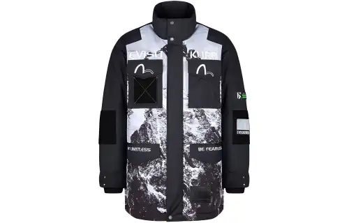 EVISU Down Jackets Men's Black Stand Collar Moderate Other
