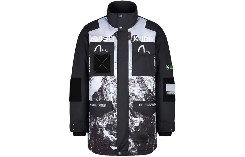 EVISU Down Jackets Men's Black Stand Collar Moderate Other